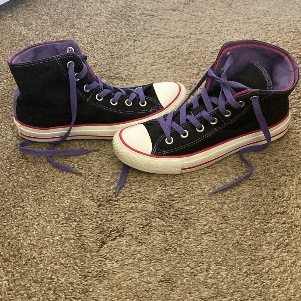 Black and Purple High-Top Converse - Picture 2 of 7